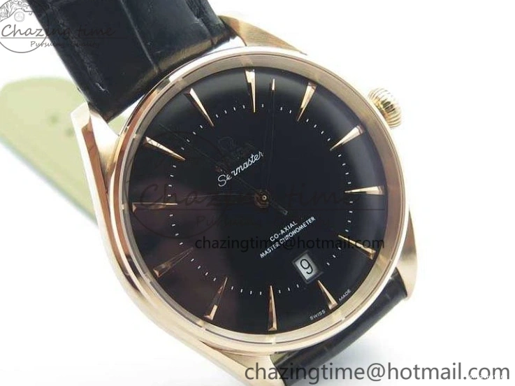 0509 Sophisticated Seamaster Edizione Venezia RG Best Edition Black Dial On Leather Strap A 8125